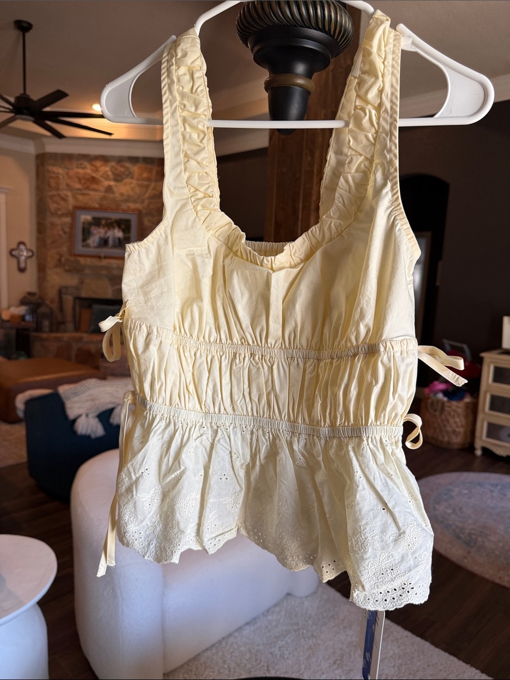 Cider Pale Yellow Ruffled Eyelet Camisole